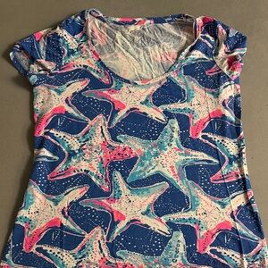 Lilly Pulitzer Blue and Pink Starfish Short Sleeve Top